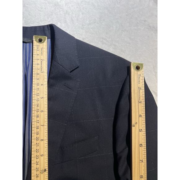 BR Banana Republic Mens 40L 36x31 Slim Navy Blue Plaid Suit Super 150s Italy - Picture 13 of 16